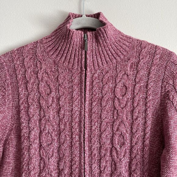 L.L. Bean Pink Full Zip 100% Cotton Cable Knit Fisherman's Cardigan Womens XS - Picture 2 of 9